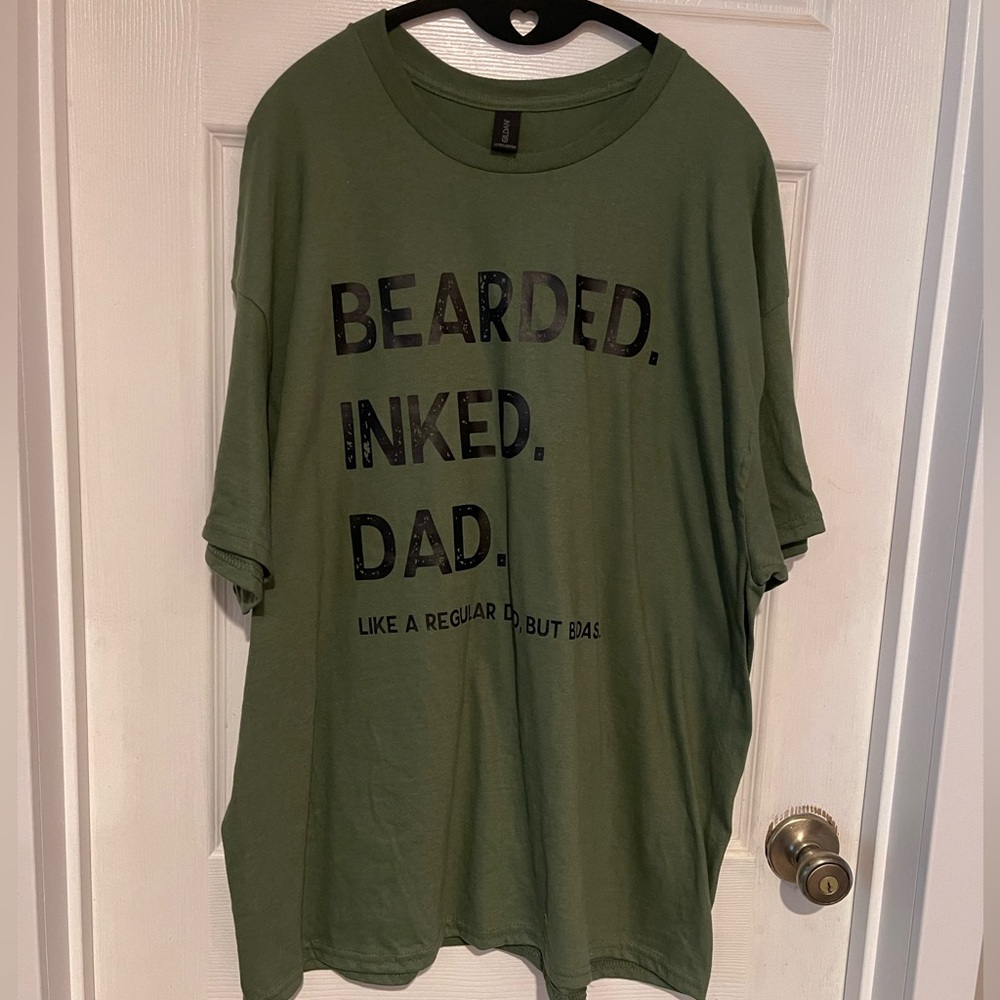 Size XL green tee “Bearded Inked Dad, Like a Regular Dad but Badass”